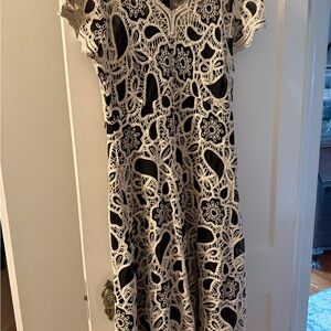 Johnny Was Black and White Lace Midi Dress